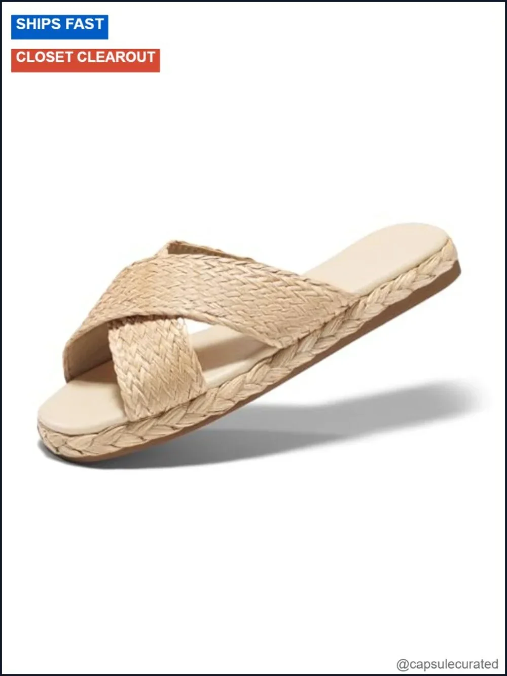 Raffia Espadrille Slide Sandals Open Toe Woven Cross Strap Slip On Summer Beach